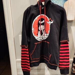 EUC Emily The Strange Women's Sz L Sweatshirt w/hoodie Front Pouch